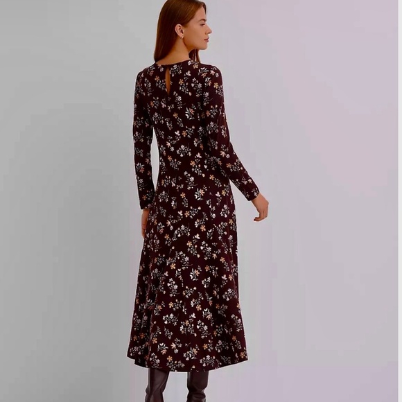 Loft Floral Brown Midi Dress Woman Small New - Picture 2 of 2